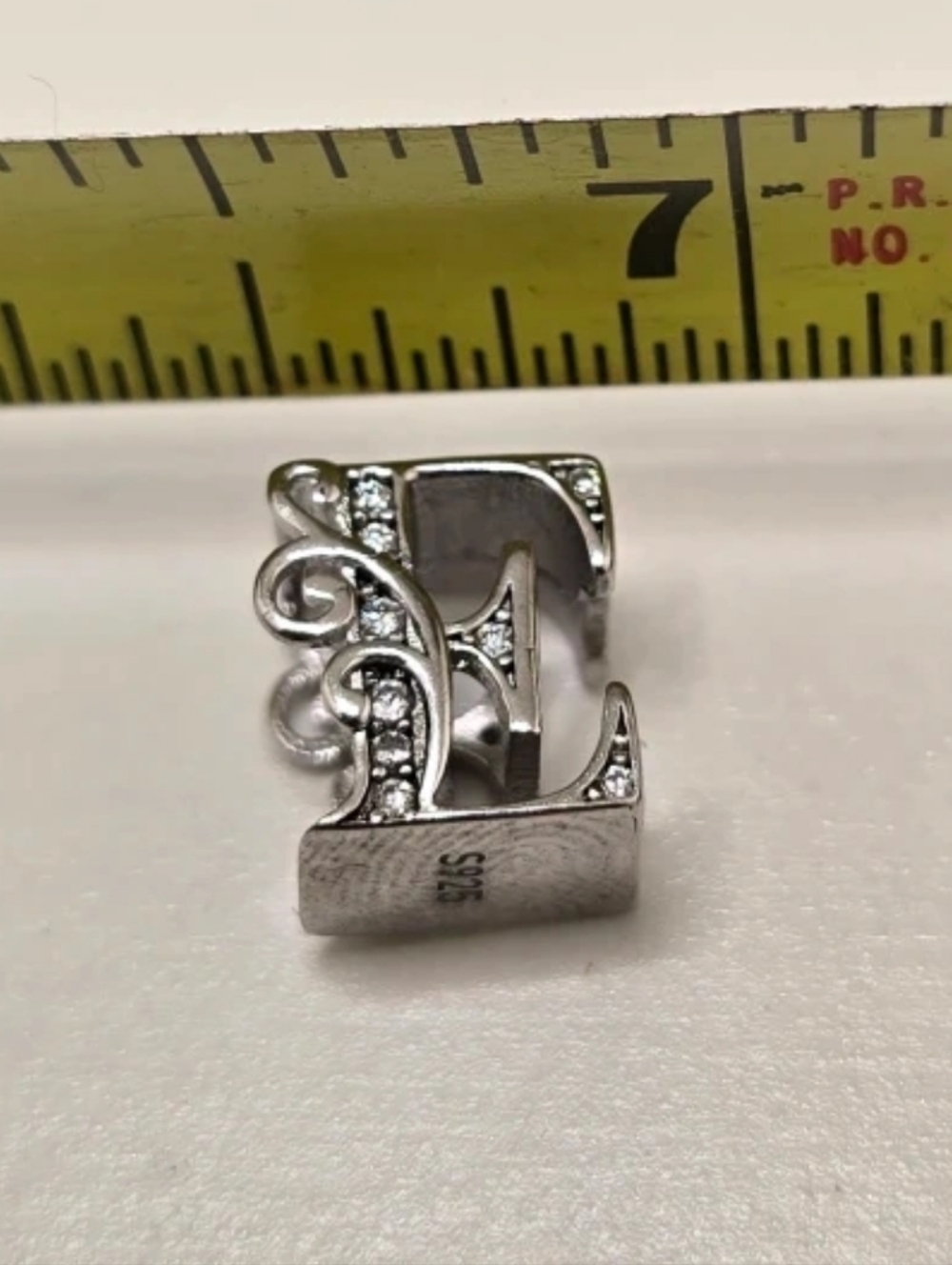 Sterling Silver 'E' Initial Charm Pendant with Cubic Zirconia Accents - S925